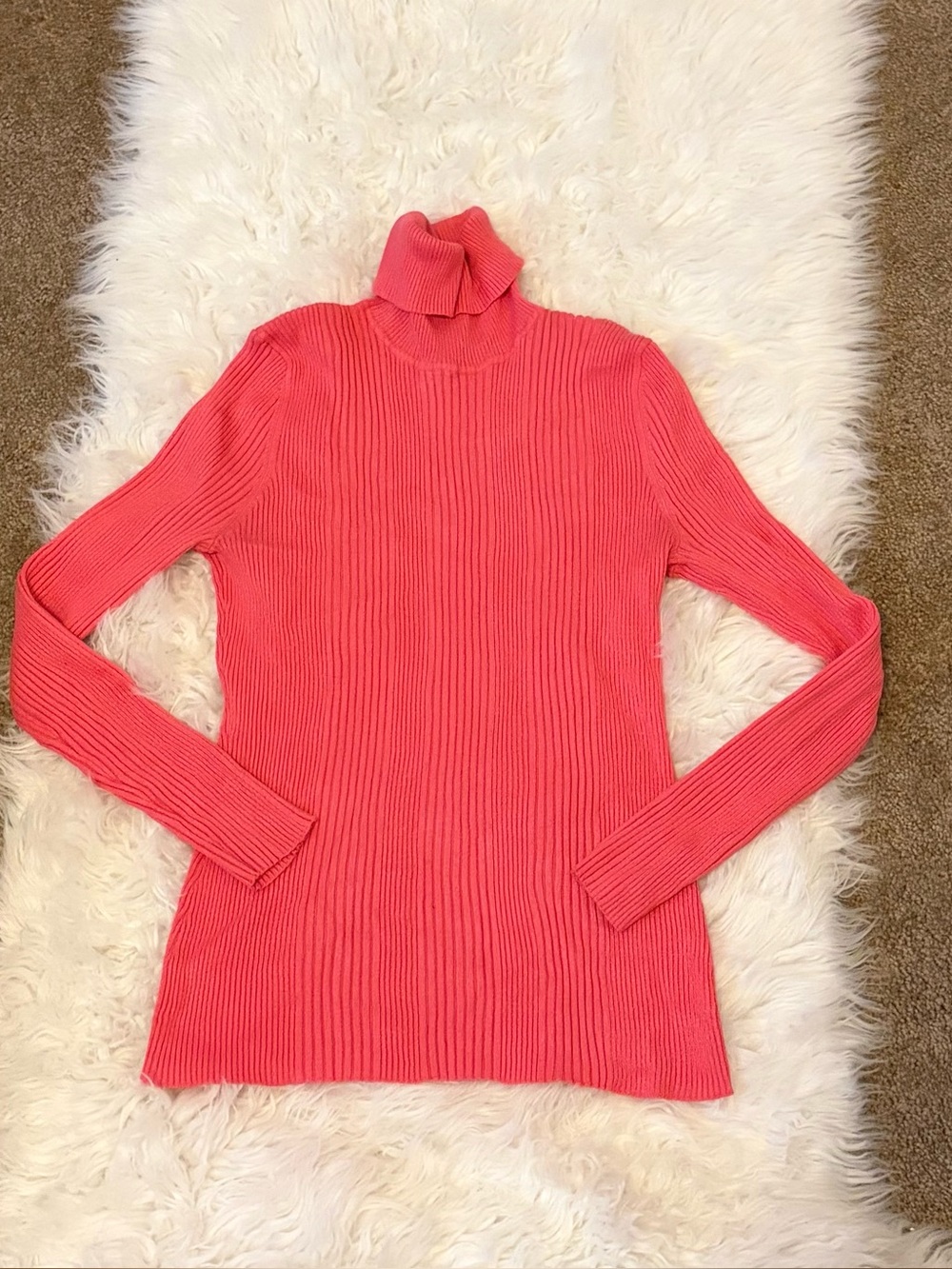 Pink Ribbed Turtleneck Sweater